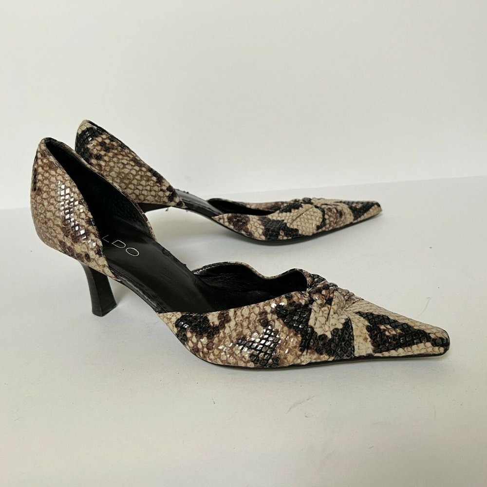 Aldo Pointed Toe Snakeskin Heel Slipon D'Orsay Shoes Womens Size 39 8.5